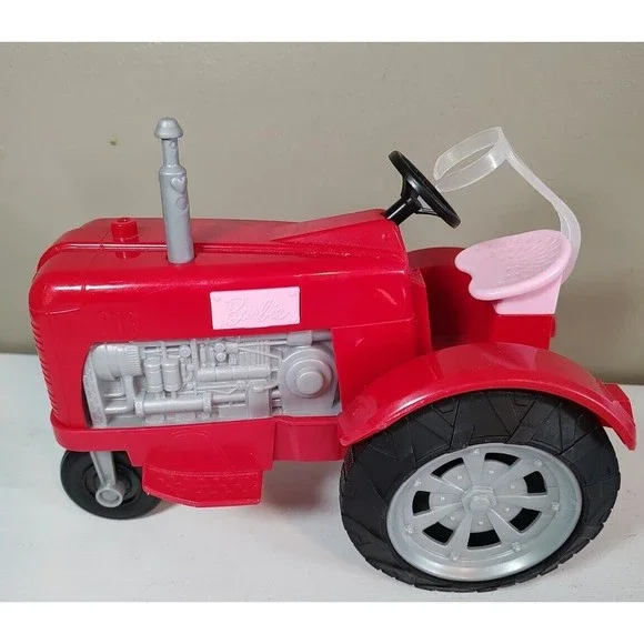 Mattel Toys Barbie Red Tractor With Pink Logo And Seat Farm